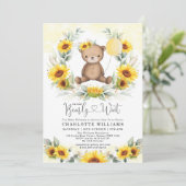 Zonnebloem Teddy Bear Summer Greenery Baby shower Kaart (Staand voorkant)