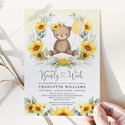 Zonnebloem Teddy Bear Summer Greenery Baby shower Kaart