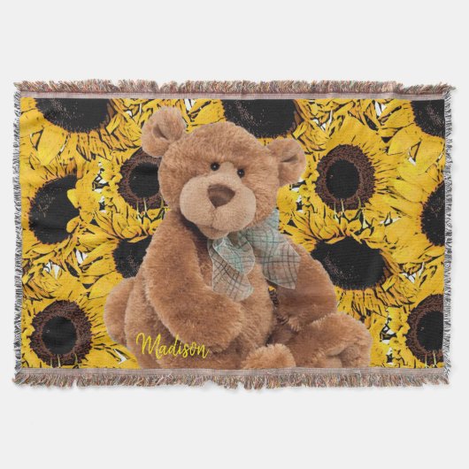 Zonnebloem Teddy Bear Throw Blanket Deken (Voorkant)