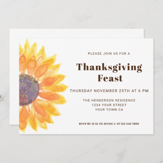 Zonnebloem Thanksgiving Binnenuitnodiging Kaart (Voorkant / Achterkant)