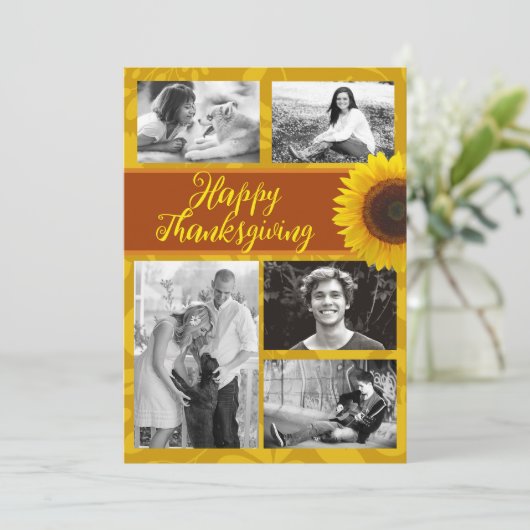 Zonnebloem Thanksgiving Vijf Foto Kaart Groet (Staand voorkant)