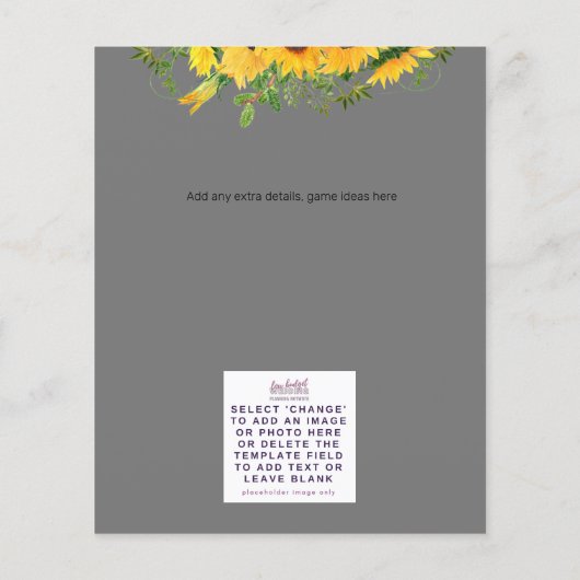 Zonnebloem Thema Trouw Details Menu Programma Over (Achterkant)