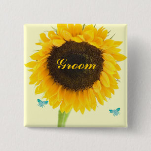 Zonnebloem Trouw Badge Knop voor Trouwfeest Vierkante Button 5,1 Cm