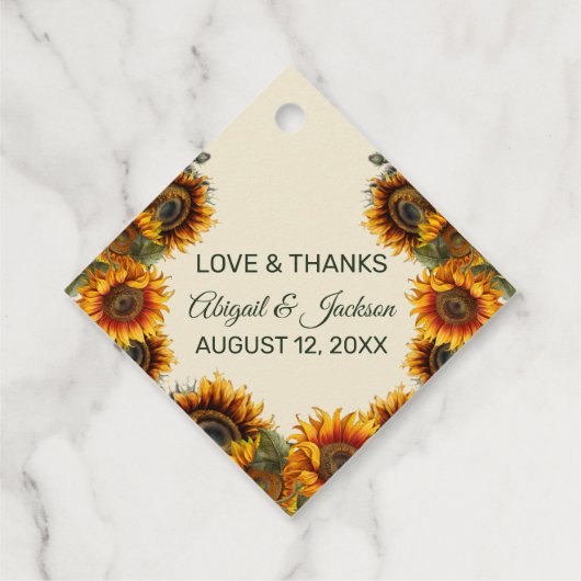 Zonnebloem Trouwbos Groene Bloemen Bedankjes Labels (Achterkant)