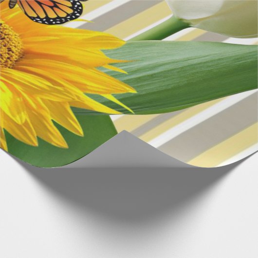 Zonnebloem Tulp Butterfly Stripe Wrapping Paper Cadeaupapier (Hoek)