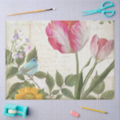 Zonnebloem Tulp Flowers Bird Ephemera Ontkoppeling Tissuepapier (Craft)