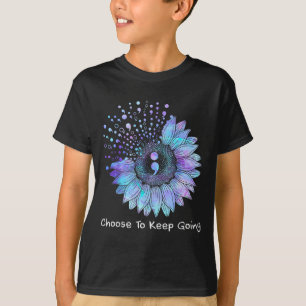 Zonnebloem Turquoise Paarse Lint Zelfmoordpreventi T-shirt