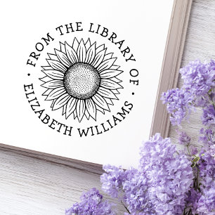 Zonnebloem uit de bibliotheek van boek aangepaste zelfinktende stempel