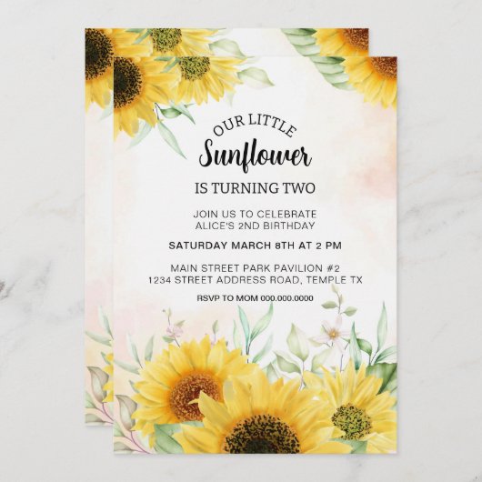 Zonnebloem - uitnodiging (Voorkant / Achterkant)