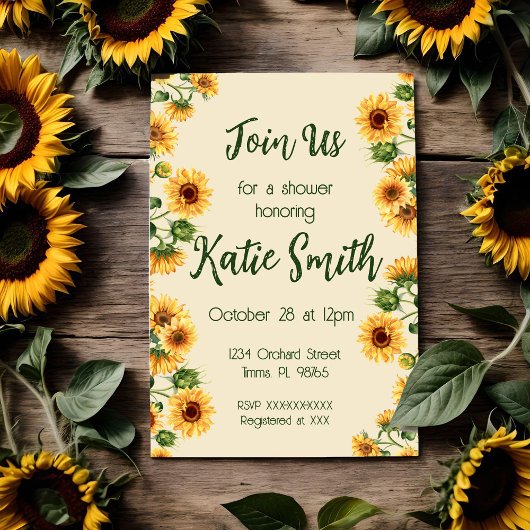 Zonnebloem uitnodiging met bloemmotief