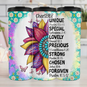 Zonnebloem: uniek, geliefd, bijbels bevestigd thermosbeker