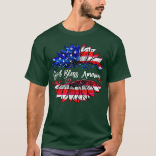 Zonnebloem US vlag God zegene Amerikaan op 4 juli T-shirt