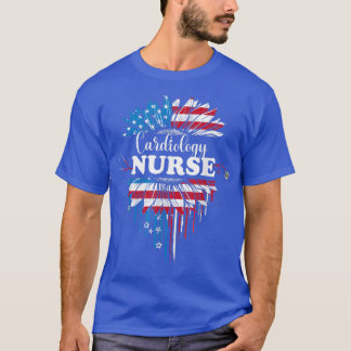 Zonnebloem Verenigde Staten Vlag Cardiologie Nurse T-shirt