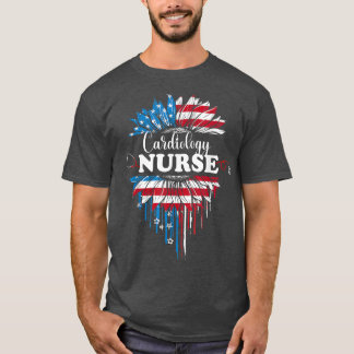 Zonnebloem Verenigde Staten Vlag Cardiologie Nurse T-shirt