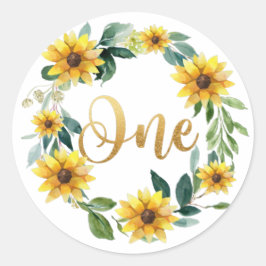 Zonnebloem Verjaardag Sticker, Eerste Verjaardag S Ronde Sticker