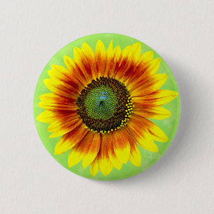 Zonnebloem Vette Floral Geel en Groene Bloem Ronde Button 5,7 Cm