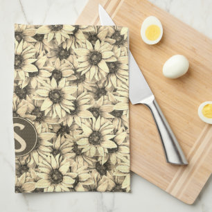Zonnebloem Vintage Charme Sepia Toon Keukenhanddoe Theedoek