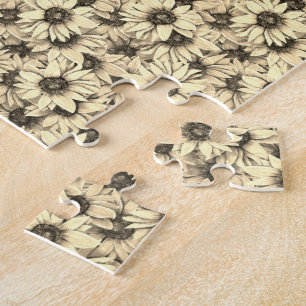 Zonnebloem Vintage Charme Sepia Toon Puzzel
