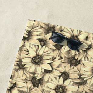 Zonnebloem Vintage Charme Sepia Toon Strandhanddoe Strandlaken