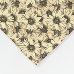 Zonnebloem Vintage Charme Sepia Toon Worpdeken Fleece Deken