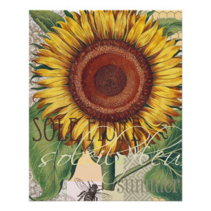Zonnebloem Vintage Damask Flower Art Perfect Poster