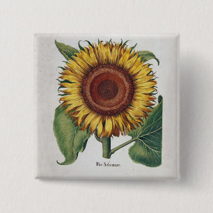 Zonnebloem Vintage Damask Flower Art Vierkante Button 5,1 Cm