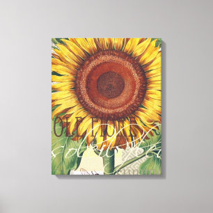 Zonnebloem Vintage Damast Bloem Kunst Canvas Afdruk