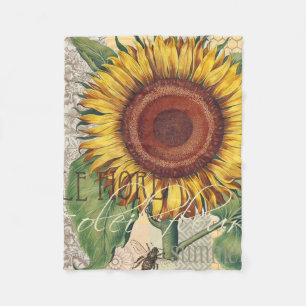 Zonnebloem Vintage Damast Bloem Kunst Fleece Deken