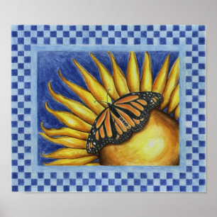 Zonnebloem Vlinder Folk Art Poster Print