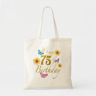 Zonnebloem Vlinder Gelukkig Het Is Mijn 75e Verjaa Tote Bag