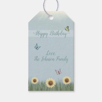Zonnebloem Vlinder Gelukkige Verjaardag Cadeaulabel