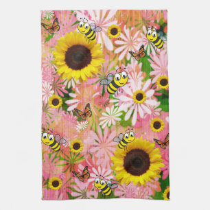 Zonnebloem Vlinder Hommeltje Keukenhanddoek