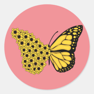 zonnebloem vlinder vintage vrouwen monarch ronde sticker