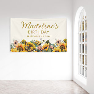 Zonnebloem Vlinder Vrouw Verjaardag Spandoek