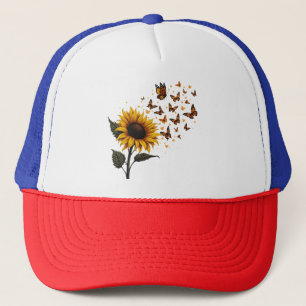 Zonnebloem & vlinders kunst trucker pet