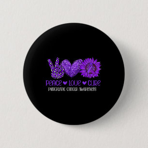 Zonnebloem Vrede Liefde Pancreas Kanker Awareness  Ronde Button 5,7 Cm