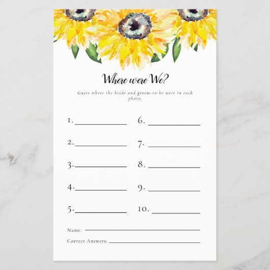 Zonnebloem Vrijgezellenfeest Game waar we waren Flyer (Voorkant)