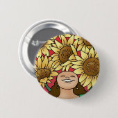 Zonnebloem Vrouw — Bloom! Ronde Button 5,7 Cm (Voorkant /achterkant)