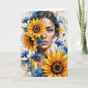 Zonnebloem Vrouw Leeg Van Binnen Kaart