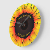 Zonnebloem wandklok met aangepaste tekstnaam grote klok (Hoek)
