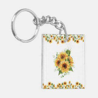 Zonnebloem Watercolor – Bloem Grafisch Sleutelhanger