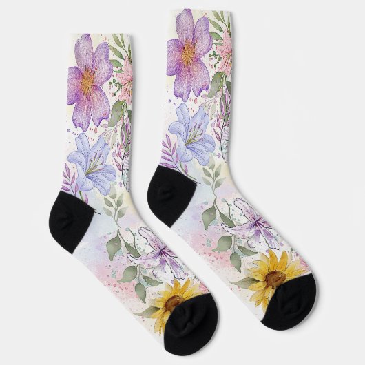 Zonnebloem waterkleur ontwerp sokken (Rechts)