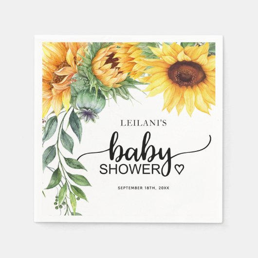 Zonnebloem Waterverf Baby shower Napkins Servet (Voorkant)