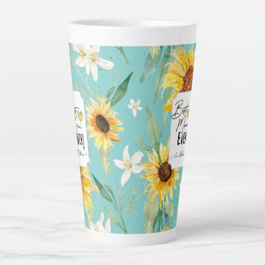 Zonnebloem Waterverf Beste mam in Aqua Blue Latte Latte Mok (Voorkant)