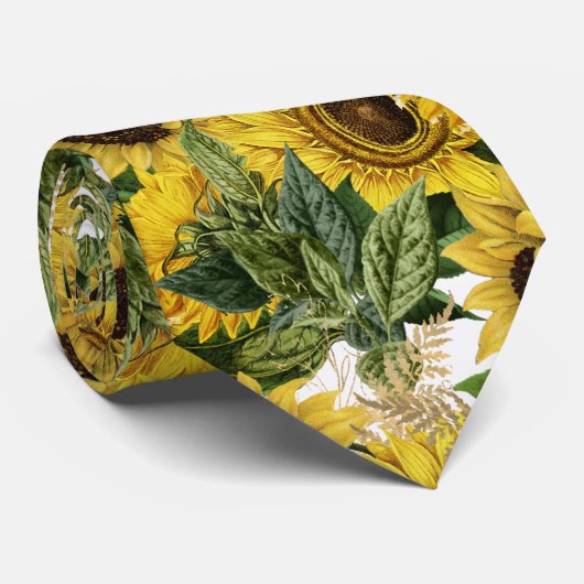 Zonnebloem Waterverf Bloemendassen Stropdas (Opgerold)