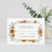 Zonnebloem  Waterverf Bruiloft RSVP Kaarten (Staand voorkant)