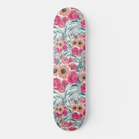 Zonnebloem Waterverf Floral Pattern Skateboard (Voorkant)