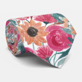 Zonnebloem Waterverf Floral Pattern Stropdas (Opgerold)