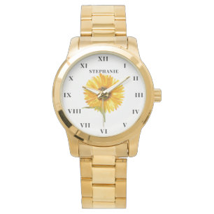 Zonnebloem Waterverf geel bloemmodern Horloge