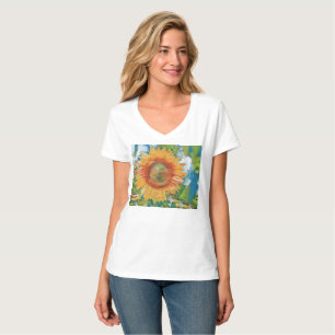  zonnebloem Waterverf groene blauwe achtergrond T-shirt